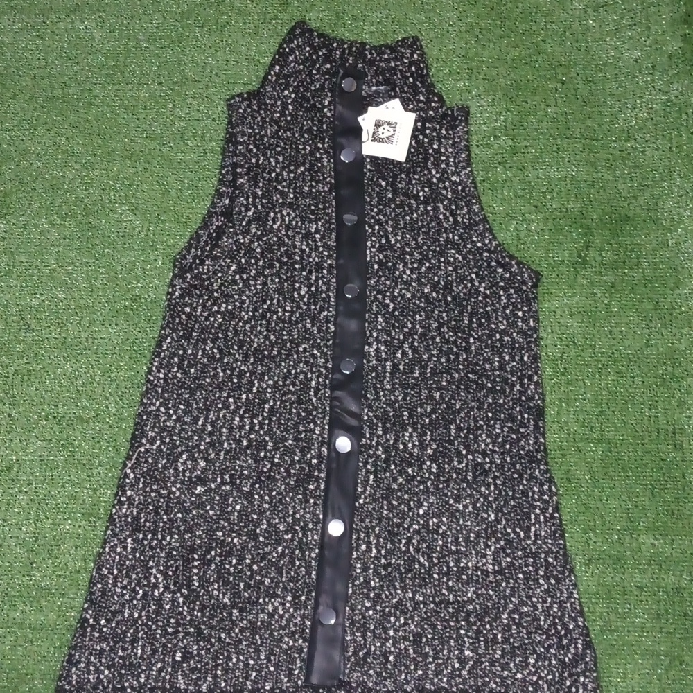 Women's sweater vest leather and cotton